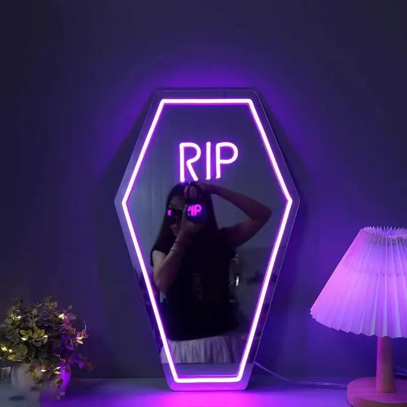 Rip Design Neon Light, USB Powered LED Sign, Gothic Coffin Shape, Wall Mounted, Halloween Gift, Vibrant Colors for Any Room