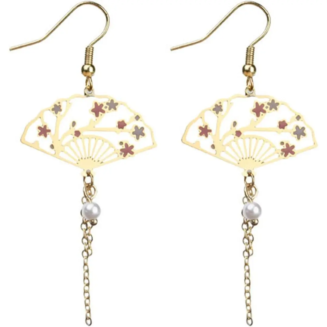 Asymmetric Fan Earrings for Women Creative Chinese Cultural Landscape Earrings Oriental Earrings  Earrings Sector Drop Earrings Cloud Earrings Aesthetic  Dangle  Stud Earrings