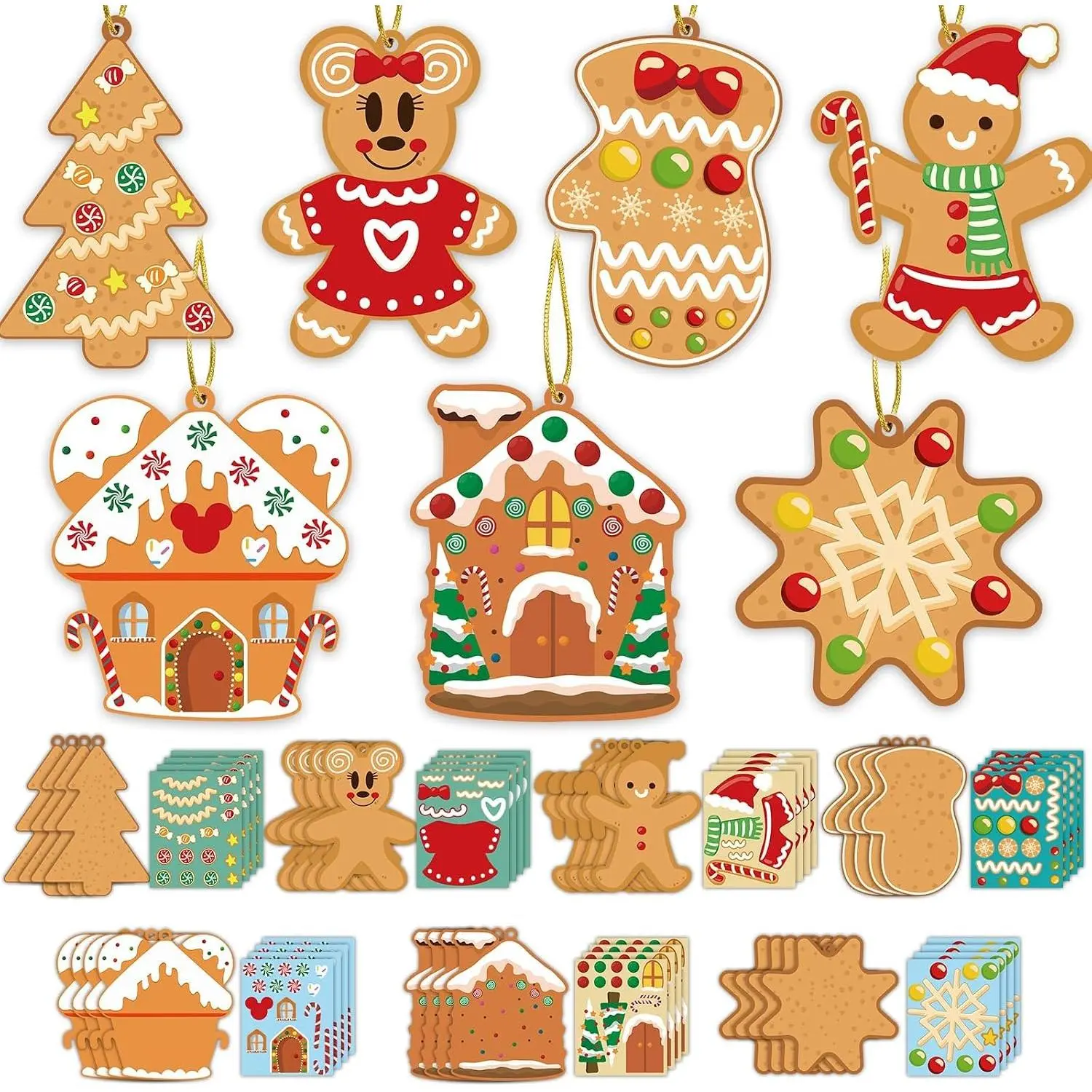 Christmas Ornaments Art and Crafts for  - 28 count DIY Christmas Cutouts with Gingerbread Cookies Man House Christmas Stickers for Tree  Xmas Party Favors Decorations