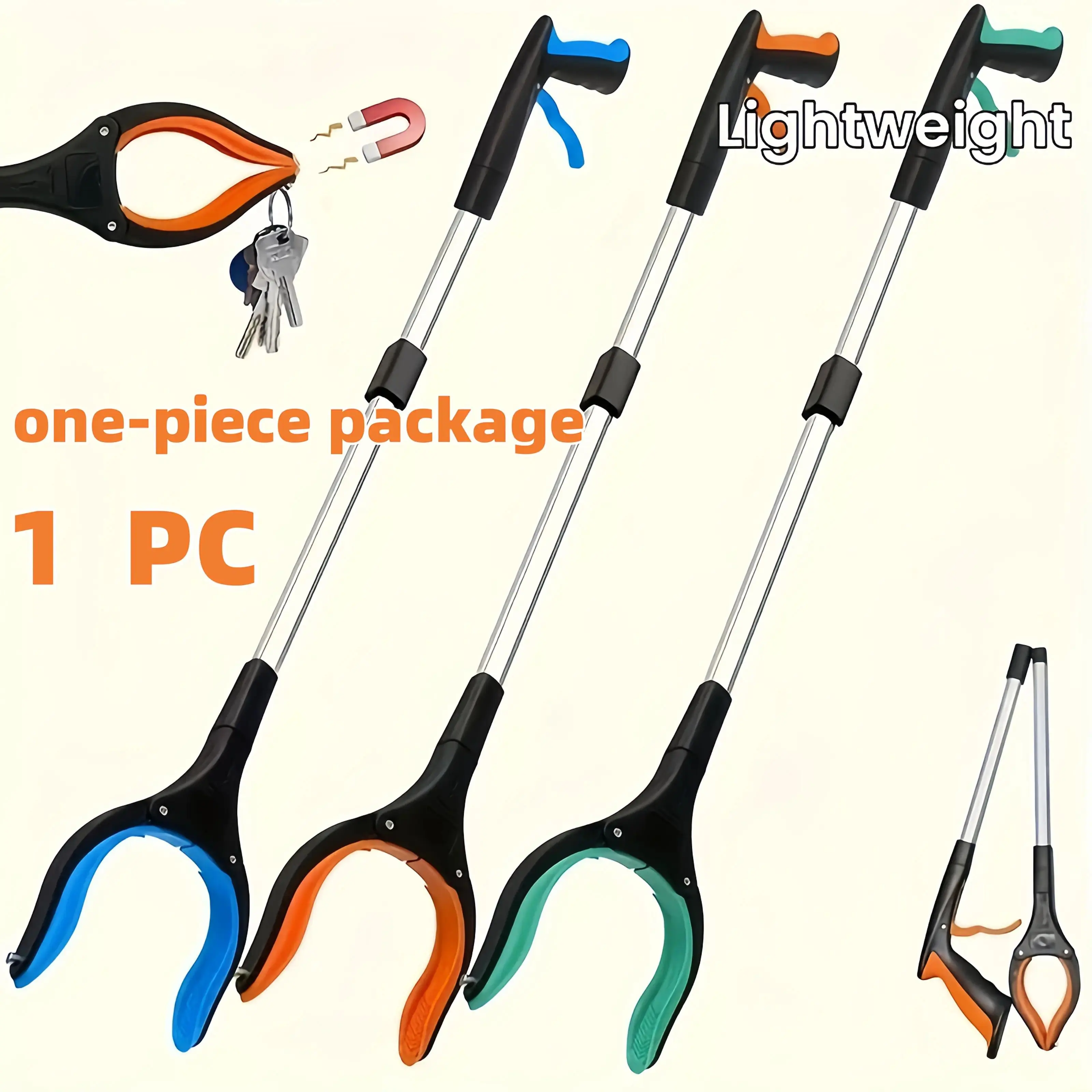 Foldable Reacher Grabber Tool with Rotating Jaw & Strong Magnet, Easy Pickup Tool for Seniors, Women & Mobility-Impaired Users, Multi-Purpose Household Grabber for Keys, Books & Trash, Indoor Outdoor Daily Gadget, Portable