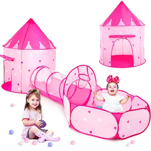 Sumbababy 3pc Kids Outdoor Play Tent Ball Pit, Crawl Tunnel Pop up Toys Indoor Perfect Gifts (without balls) Washable Playhouse Playground Set