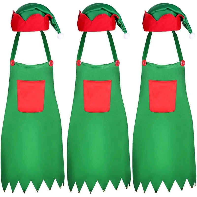 6pcs Christmas Theme Apron Set with Chef Hat, Holiday Party Baking Decor, Festive for Adults Kids, Cute Cartoon Print, Creative Gift Set