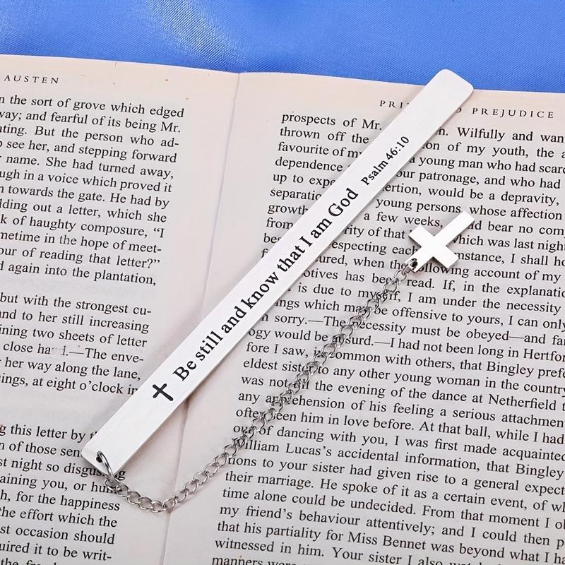 Stainless Steel Bookmark with Cross & Chain, 1 Count Engraved Bookmark, Inspirational Religious Gift for Book Lovers, Book Accessories, and Adults