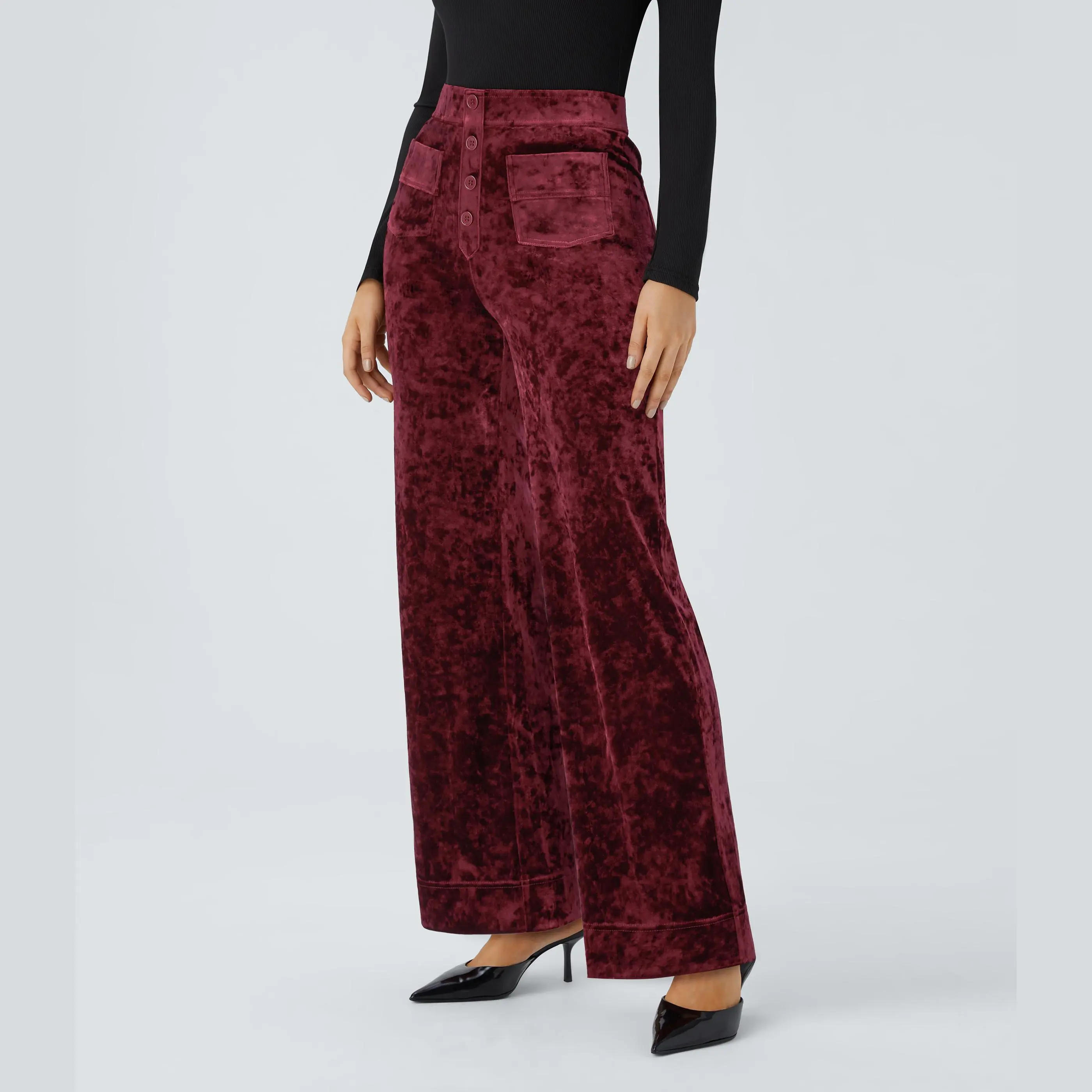 Halara High Waisted Pockets Straight Leg Velvet Casual Pants