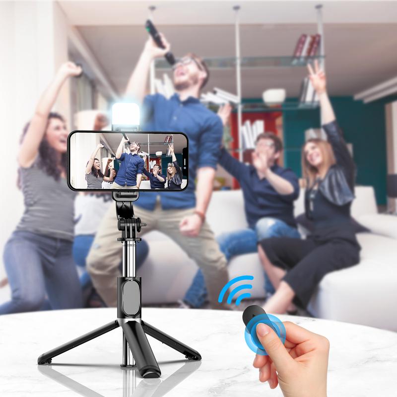 Portable Phone Selfie Stick Tripod with Fill Light for Summer, Adjustable LED Beauty Selfie Light Tripod with LED Light, Wireless Extended Phone Stand, Tripod Stabilizer
