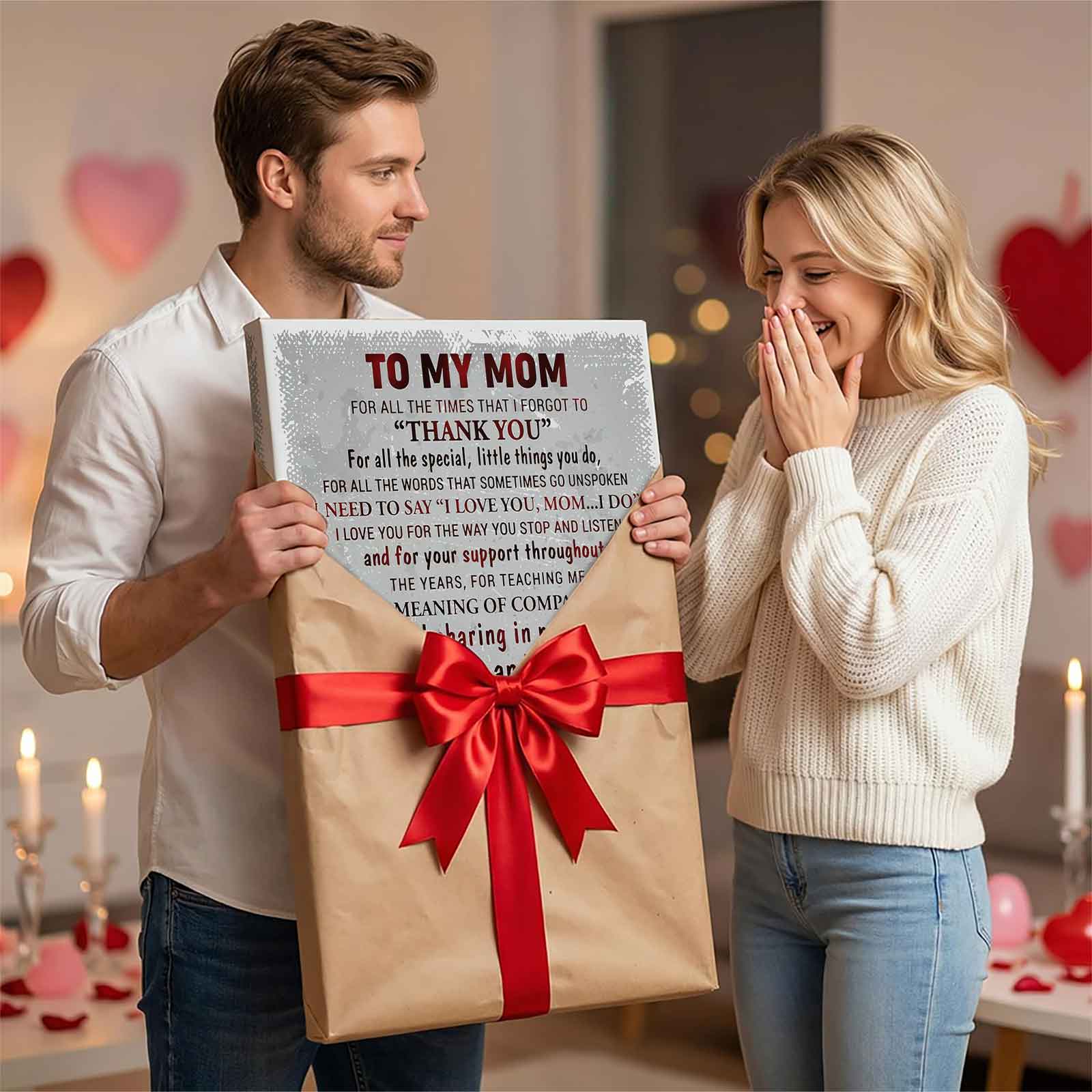 To My Mom Son's Thank You Poem Canvas Wall Art, Heartfelt Mother's Day Gift, Emotional Family Quote Print, Vintage Style Home Decor, Unique Gift from Son to Mom