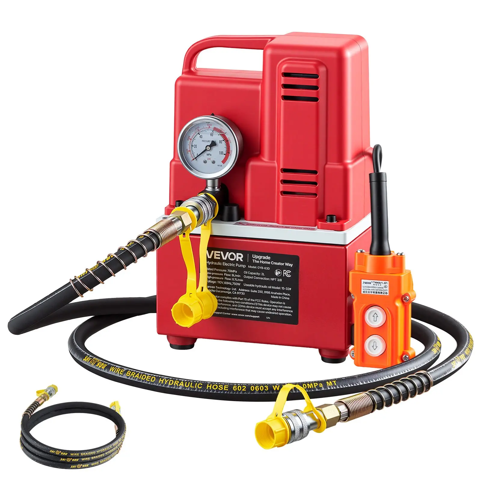 VEVOR Electric Hydraulic Pump, 750W 10,000 PSI, 120V Single Acting Electric Driven Hydraulic Pump Power Pack Unit, with Solenoid Valve, 0.53 Gallon / 2L, for Punching, Bending, Single Acting Cylinder