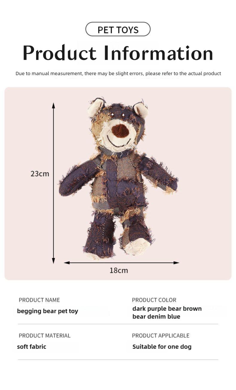 Durable Bear Dog Toy – Chew-Resistant Plush, Built-In Dental Ribs, Indestructible for Heavy Chewers (Squeaker Inside)