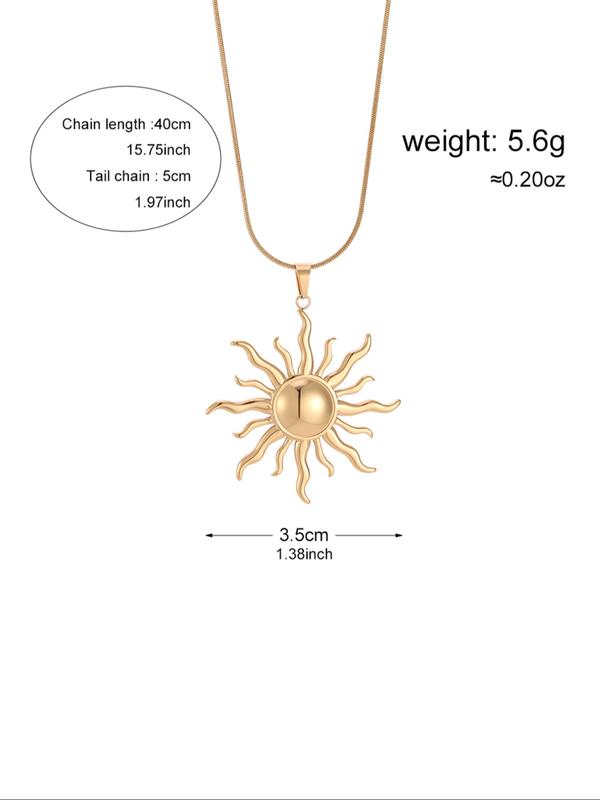 Stainless Steel Sun Pendant Necklace, Fashionable Chain, Elegant Rhinestone Design, Perfect for Daily Wear