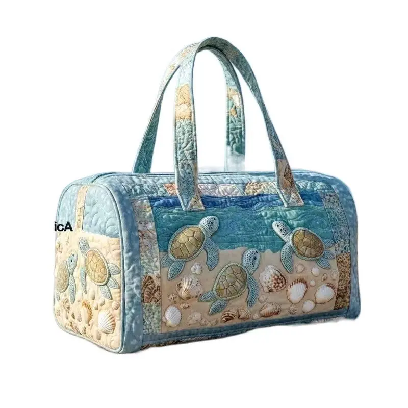 Polyester 3D Printed Travel Duffel Bag - Fashion Quilted Weekender Tote with Sea Turtle Coastal Prints, Ideal for Gym, Beach & Weekend Getaways