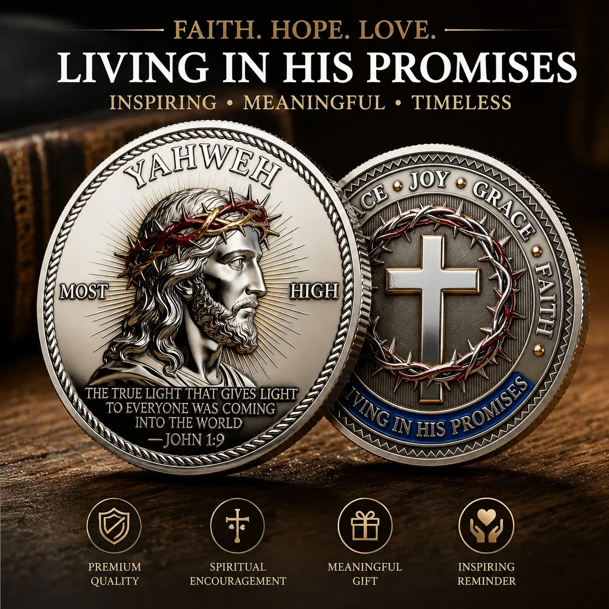 Life Light Faith Commemorative Coin, Dual-Sided Religious Collection, Hebrew Scripture Design, Perfect Gift