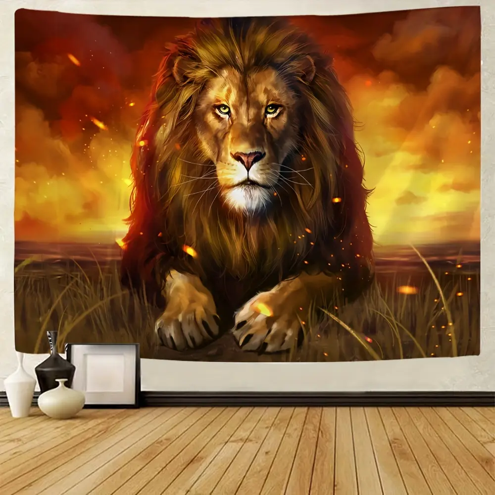 Lion Animal Character Tapestry - Brightly Colored, Lightweight Premium Polyester Safari Wall Hanging, All Seasons Backdrop Banner for Birthday Photography, Living Room Home Decor, Animal Print, Anniversary