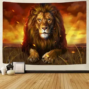 Lion Wildlife Art Backdrop Safari Animal Style Tapestry Wall Hanging, Animal Photography Background, Premium Polyester Decorative Banner for Living Room Decor, Office Display, Event Venue, Photo Booth, Indoor Wall Art