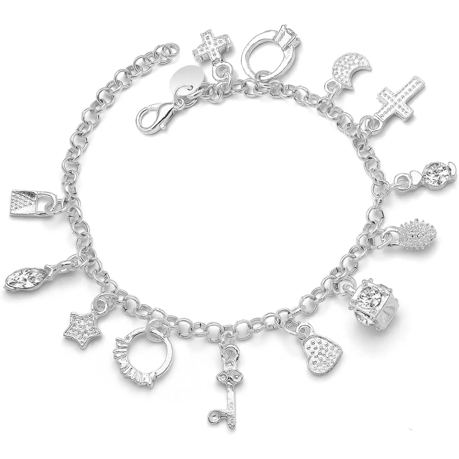 Women Mystical Celtic Cat Charm Bracelet Fairytale Lucky Amulet Cuff Bangle With Cross Leaf Moon Face Vintage Alloy Statement Jewelry