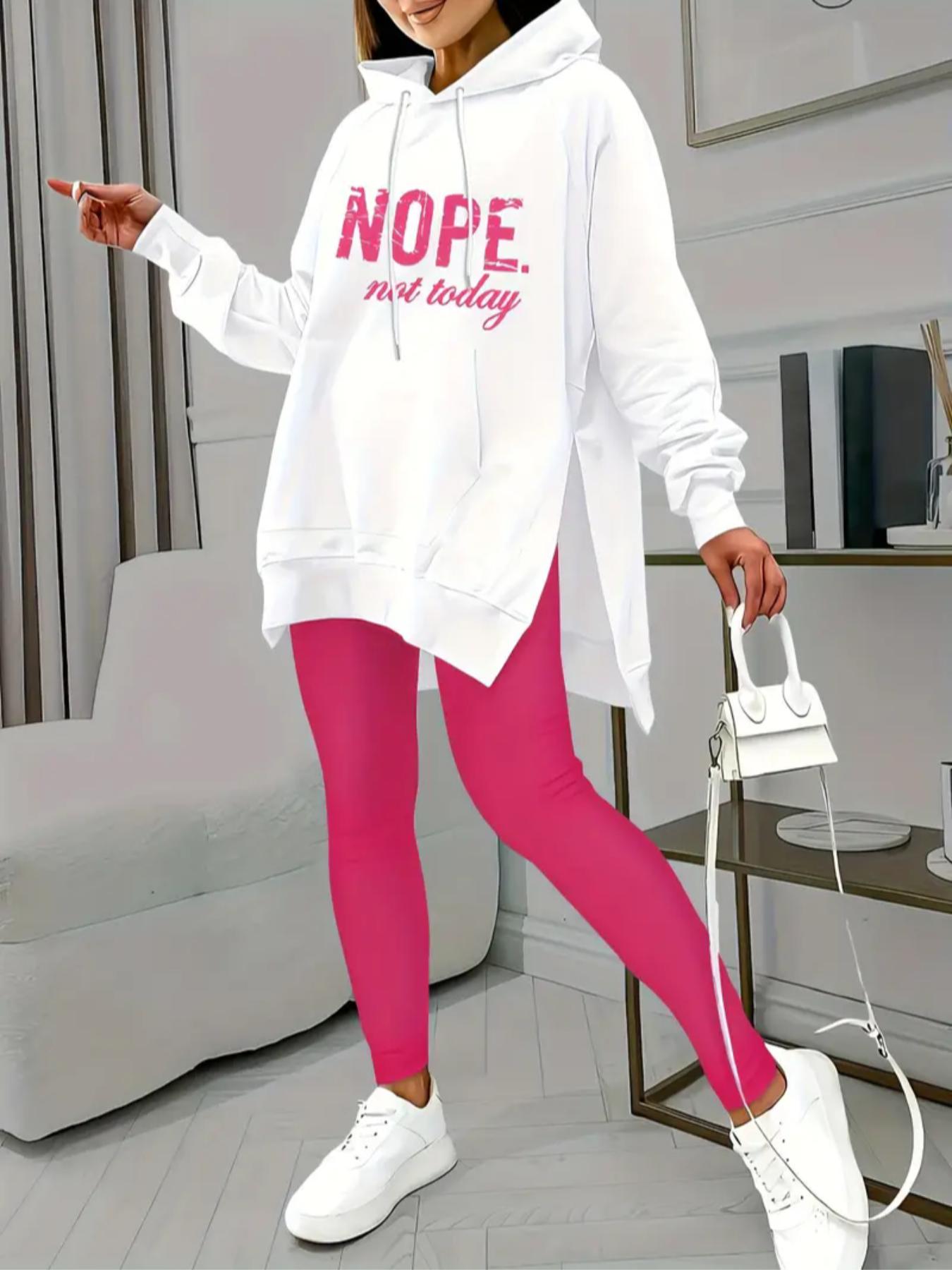Women's Letter Print Hooded Sweatshirt & Pants Two-piece Set, Casual Fashion Cozy Breathable Two Piece Outfits for Daily Outdoor Wear, Women Clothes for Spring & Fall, Casual Loungewear Set