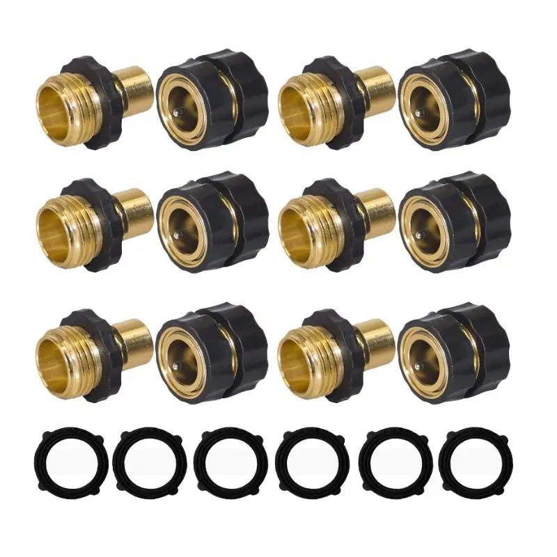 3/4" Garden Hose Quick Connect Fittings, Brass Hose Adapter Set with Male & Female Couplers, Leak Resistant Connector for Lawn & Outdoor Use