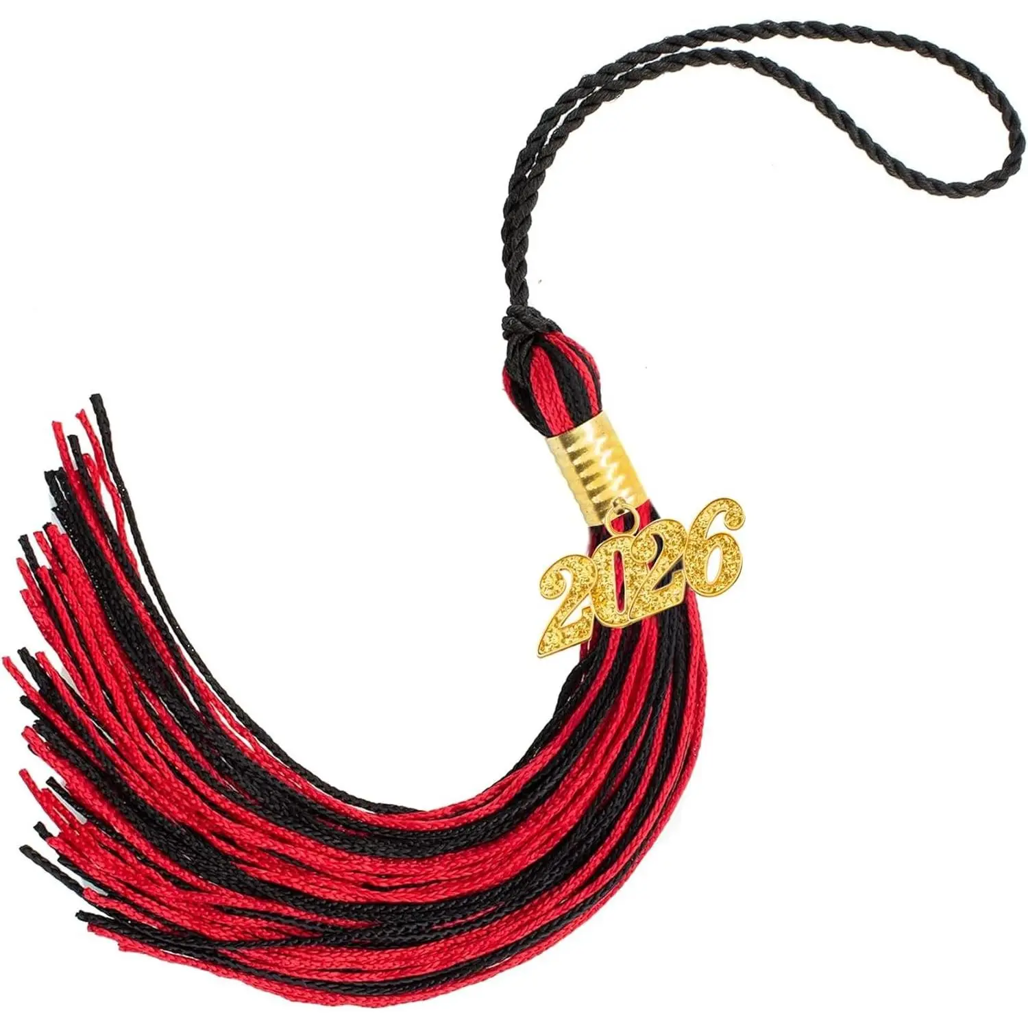 Women's Red-Black 2026 Graduation Tassel Set, Cap Accessory with 2026 Gold Year Charm for Graduation Ceremony Decorations, Solid Colors