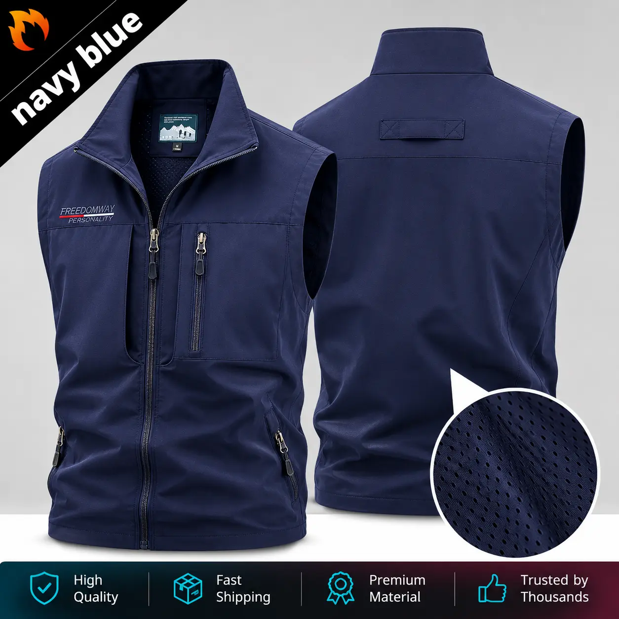 Men's Quick-Dry Polyester Zipper Waistcoat - Lightweight Activewear Athletic Sportswear Gilet with Multi-Pocket Design, Sided Wearable for Hiking, Suitable for Work, Outdoor Jackets