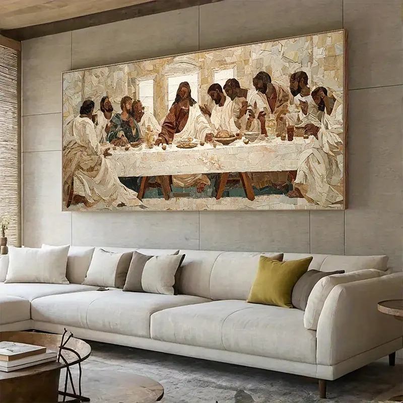 1pc Modern Abstract Frameless The Last Supper Mosaic Artwork Print Art Wall Art Canvas Painting Art for Modern Canvas Poster Wall Decor for Bedroom Decoration No Frame
