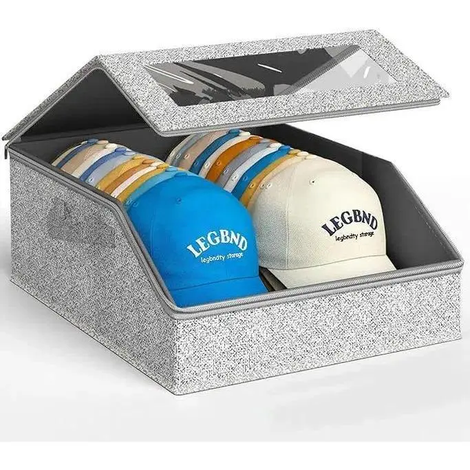 Large Stackable Lidded Rectangle Fabric Collapsible Baseball Cap Storage Boxes - Closet Storage Organizer, Foldable Box, Collapsible Containers, Zipper-Equipped Home Supply, Ideal Wardrobe Gift for Men