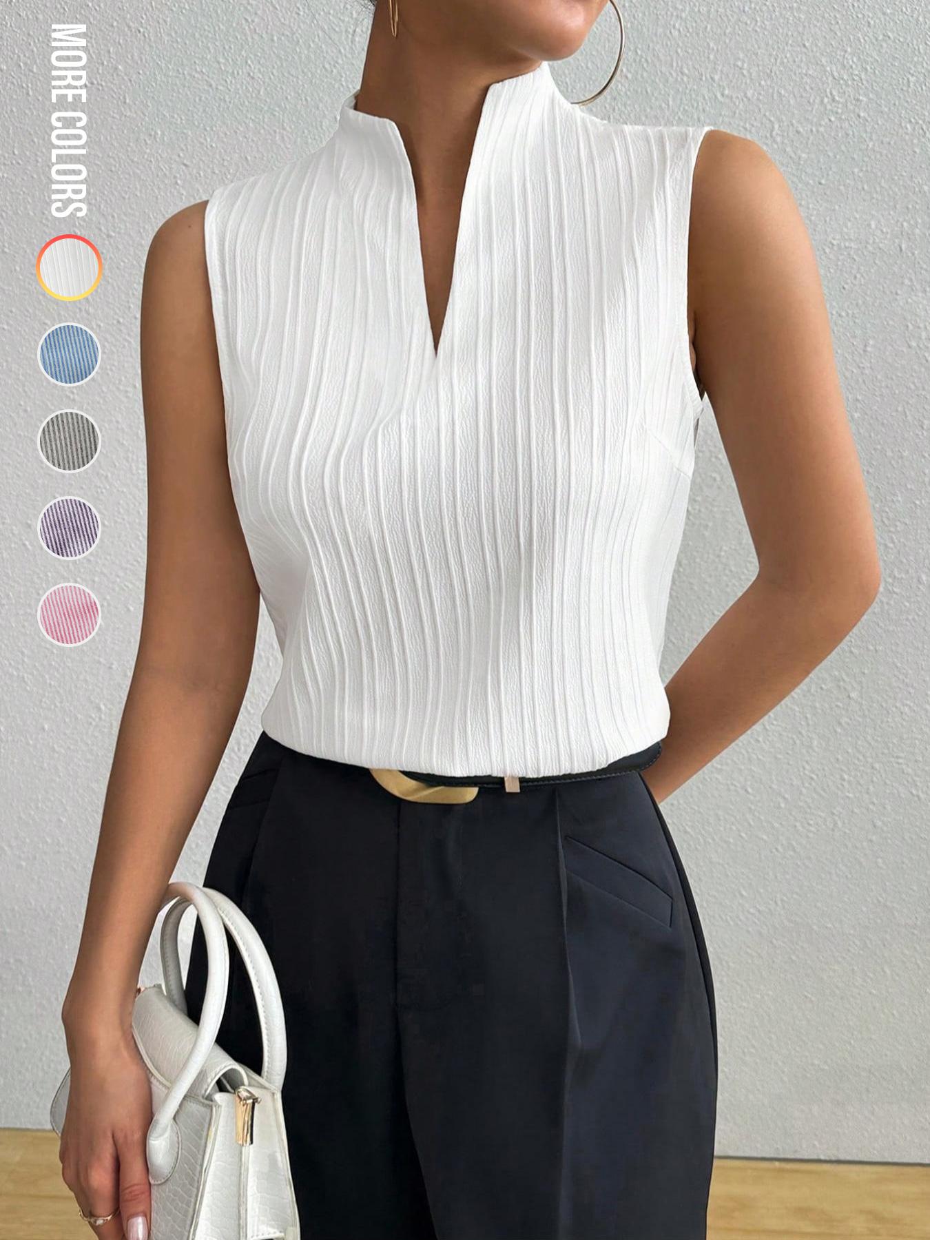 Women's Striped Print Curved Hem Tank Top, Casual Chic Sleeveless Top for Work Office Business, Ladies Clothes for Summer, Womenswear