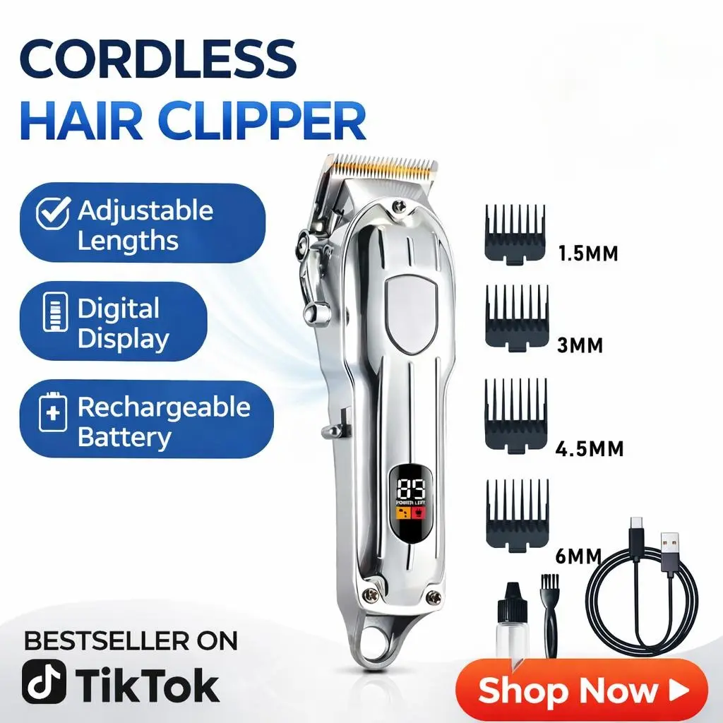 Rechargeable Cordless Hair Clipper Kit - Adjustable Clipper, Multifunctional Trimmer with Smart Charge Technology, Ideal for Men’s At-Home Haircutting & Daily Care
