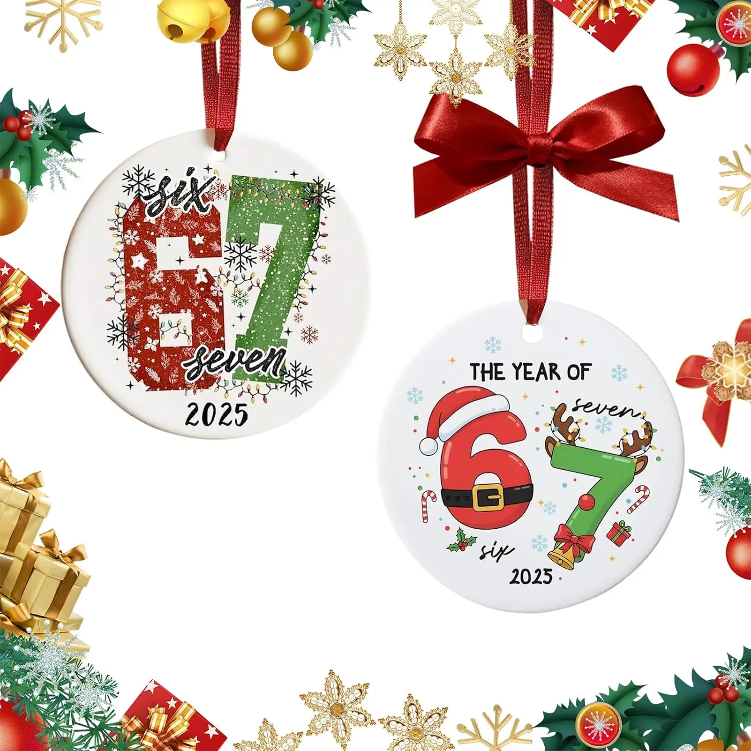 Personalized Year of Six Seven 2025 Ornament - Funny Gen Z Alpha Meme Ornament - Teenager Round   for Christmas Tree -   Decoration for Holiday  Décor(2PCS)
