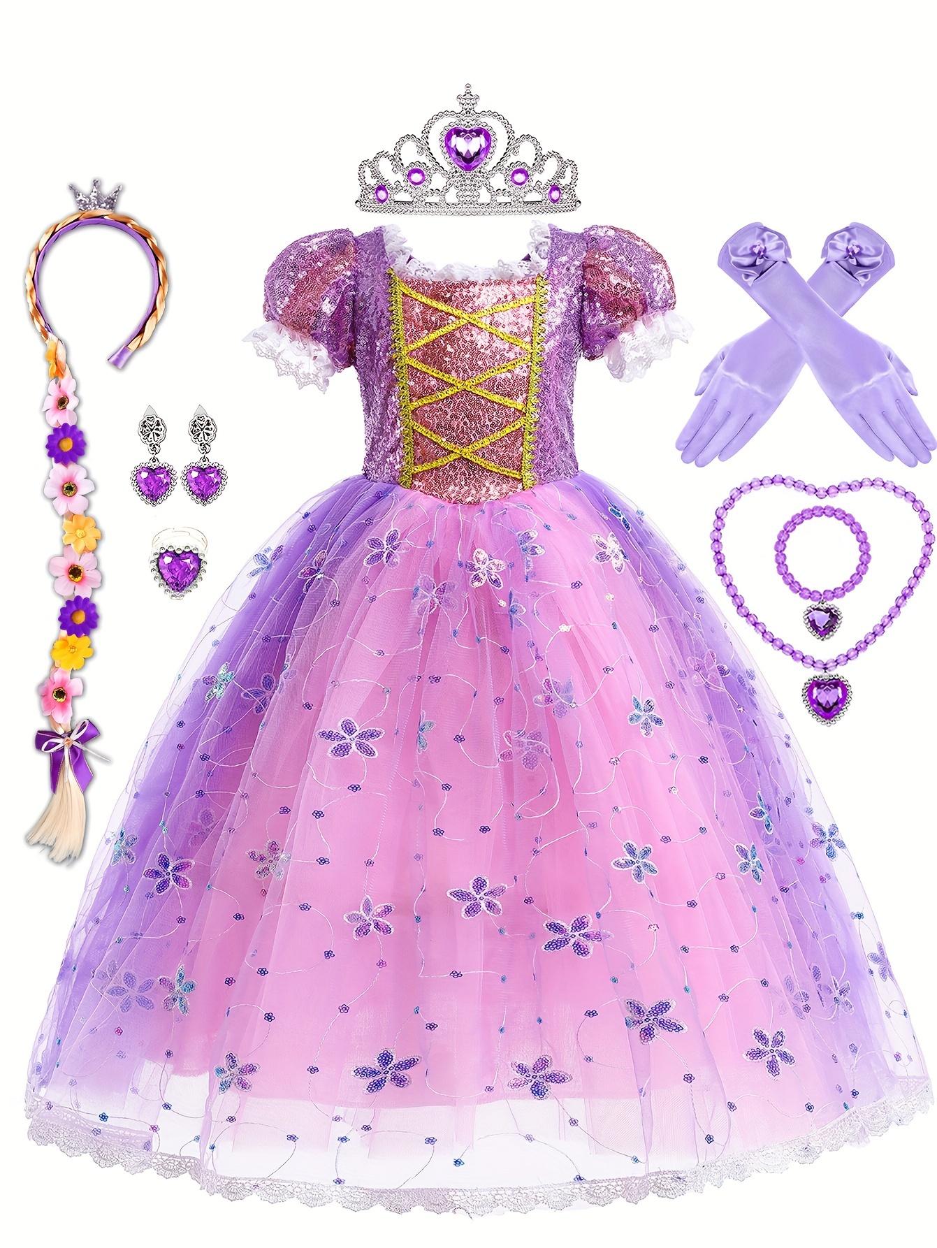 New[Purple Princess] Purple Princess Dress for Girls |             Includes Crown, Necklace, Ring & Bag Set - Perfect for Birthdays, Halloween, Christmas Parties & Performances Gifts  Gifts