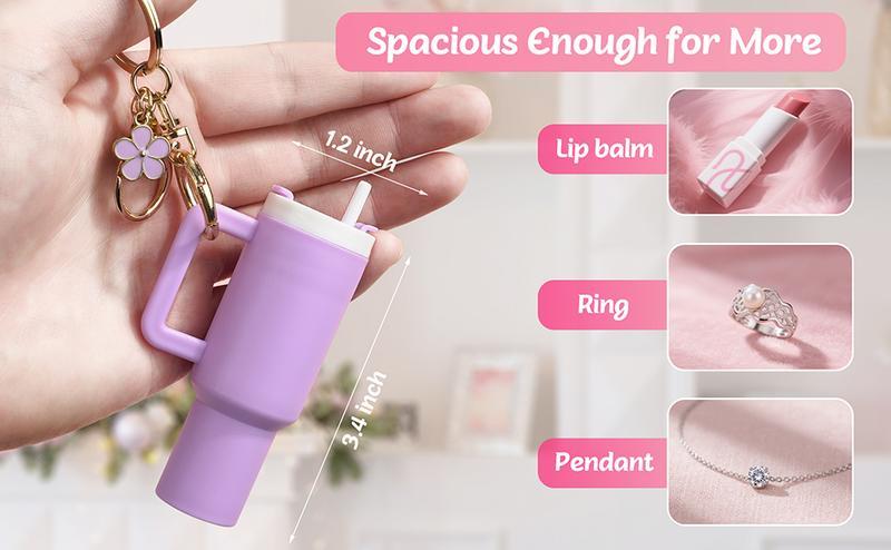 8 Pack Mini Tumbler Keychain for Stanley Cup Chapstick Holder for Women and Girls Cute Colorful