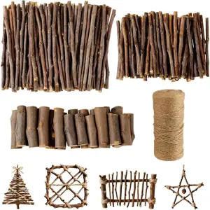 251 Pack Wooden Log Sticks for Crafts Kit 6 Inch and 4 Inch Natural Twigs Stick 0.8cm in Diameter Wood Log 164 Feet Jute Twine for DIY Rustic Home Decor School Projects Crafting Fillerfidget toys