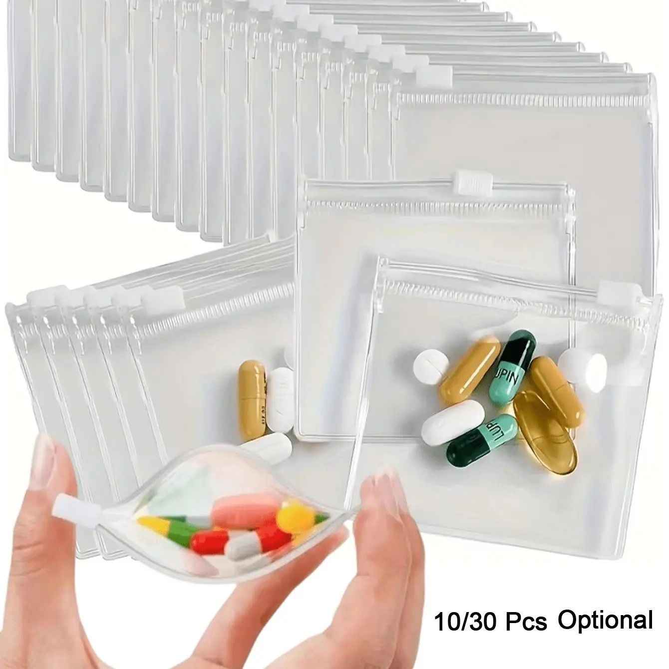 10/30Pcs Travel Jewelry & Medicine Organizer Pouches, Reusable Zippered Clear Plastic Baggies with Slide Lock Self-Sealing Seal, Portable Storage Bag Set for Pills, Small Items, Back to School, Supplement Organizer, Vitamin Organizer