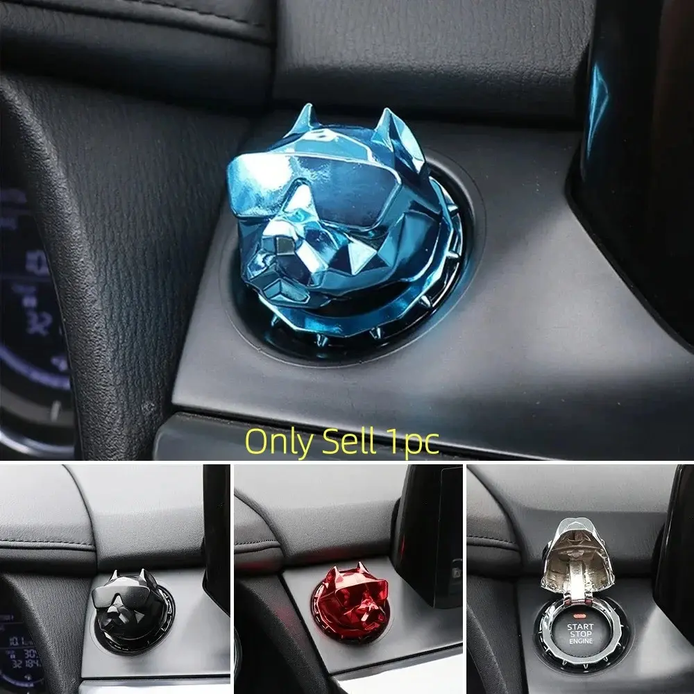 Metal Bully Dog Car Engine Ignition Start Switch Button Protective Cover Sticker Cover Car Trim Accessories Toy Car Interior Decal Car Decals