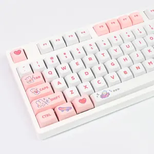 Xda High Spherical Mechanical Keyboard Keycaps, Pbt Material, Cartoon Rabbit Theme, 129 Keys, Gift Set with Key Puller & Storage Box