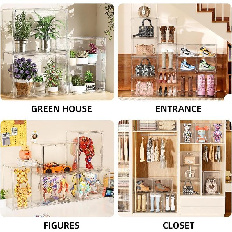 Clear Acrylic Display Case Super Large Stackable Storage Bins Magnetic Attraction Lids Acrylic Box with Compartment Divider for Collectibles Figures Cosmetic Purse Handbag Wallet 1 Pack