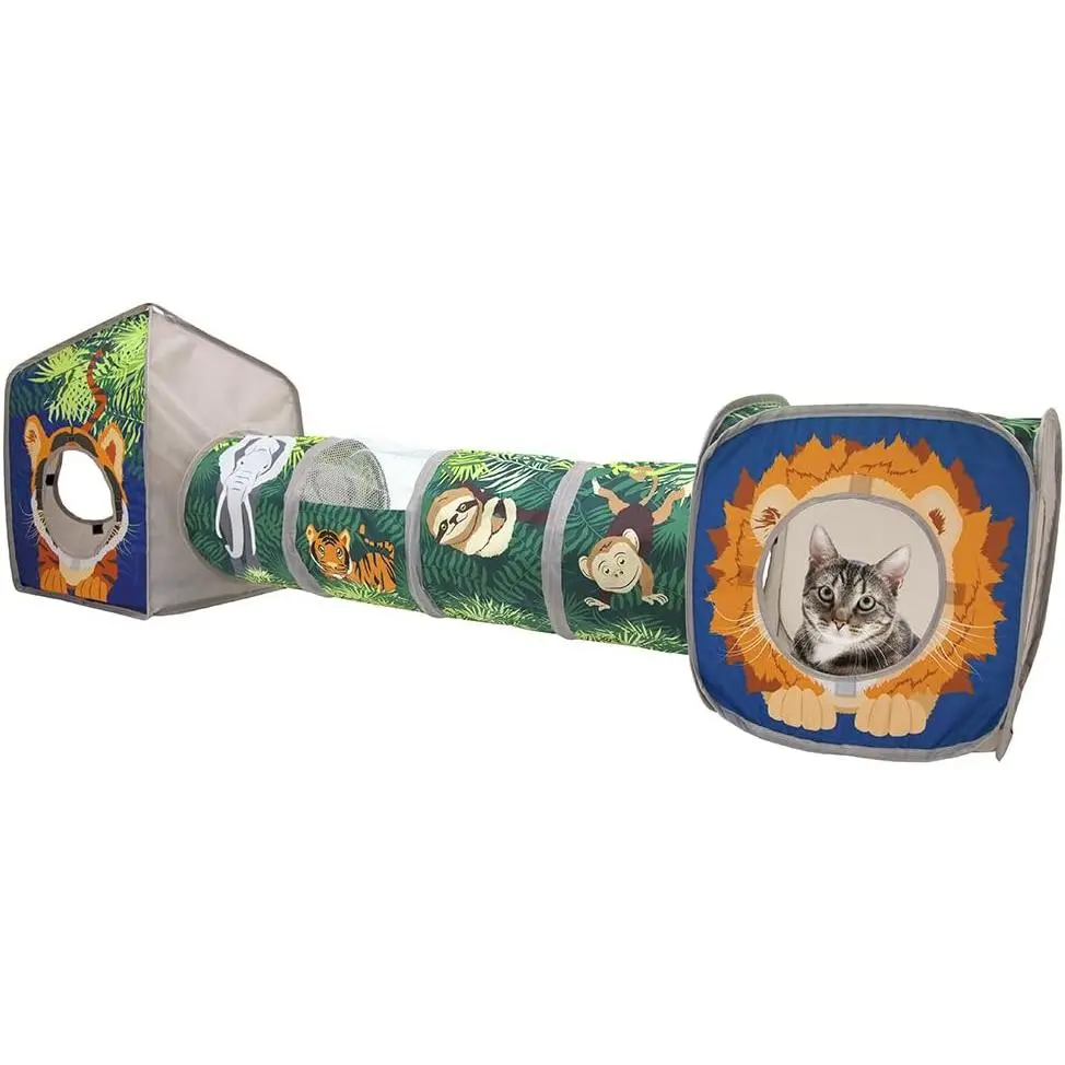 Cat Play Set, Collapsible Pop-Up Cat Toys Combo with Cube, Tunnel & Hideout, Interactive Indoor Cat Playhouse for Exercise, Hiding & Lounging