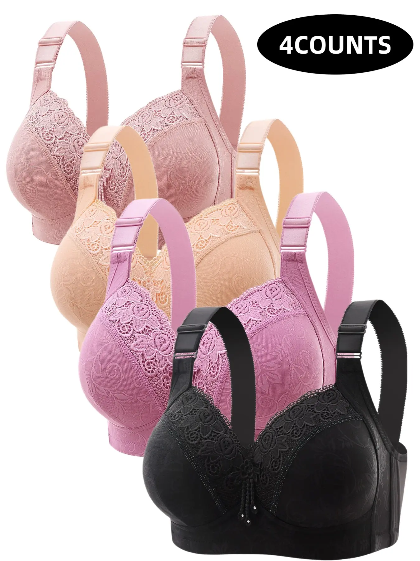 Women's Lace Bra Set Without Steel Cup, Ultimate Comfort & Medium Support, Fashionable Plain Design, Multiple Sizes Available, Elegant