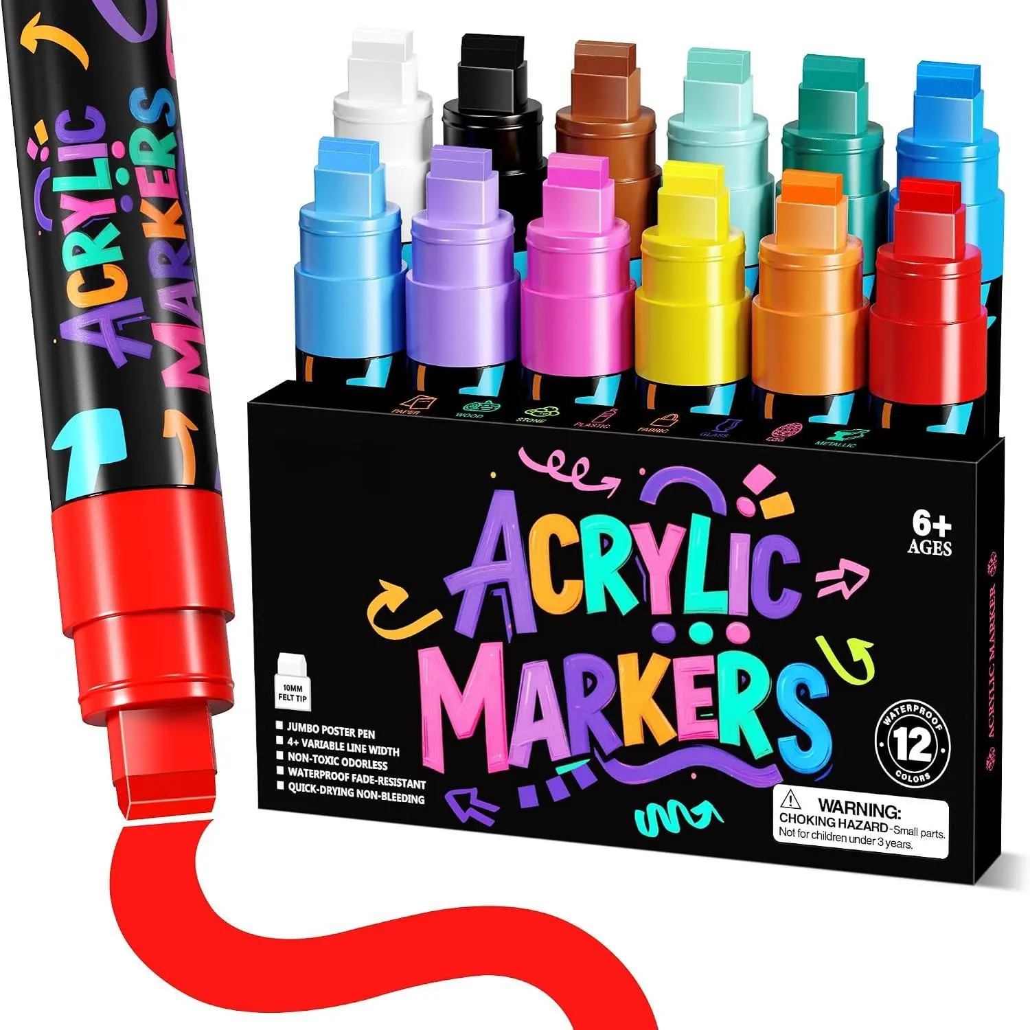 Poster Markers 12 Colors    Markers | Permanent Graffiti Marker for Glass Marking, Rock Painting, Ceramic, , Fabric, DIY Craft Making, Banner painting supplies