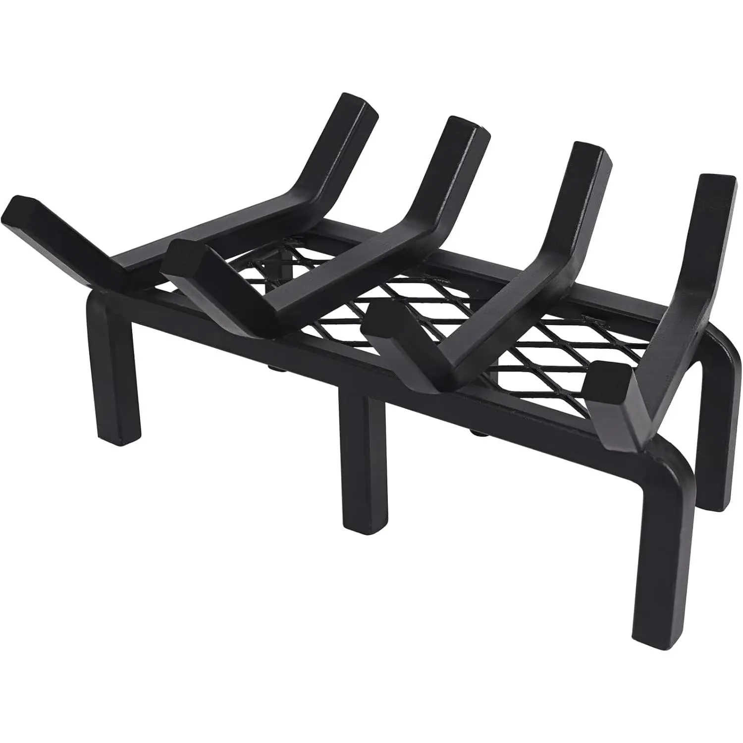 14 Inch Heavy Duty Cast Iron Solid Steel Fireplace Log Grate with Ember Retainer Wrought Wood Holder Rack for Indoor Outdoor Wood Stove
