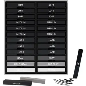 24 Pcs Compressed Charcoal Sticks with Soft, Medium, Hard and White Charcoal, Square Vine Charcoal Stick Kit for Drawing, Sketching and Shading, Art Supplies for Artists Beginners