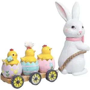 Hodao Easter Bunny Train Decorations, Resin Rabbit Pulling Chick Figurines with Pastel Eggs, Spring Indoor Decor for Home Bedroom Tabletop, Cute Easter Gift Ornaments