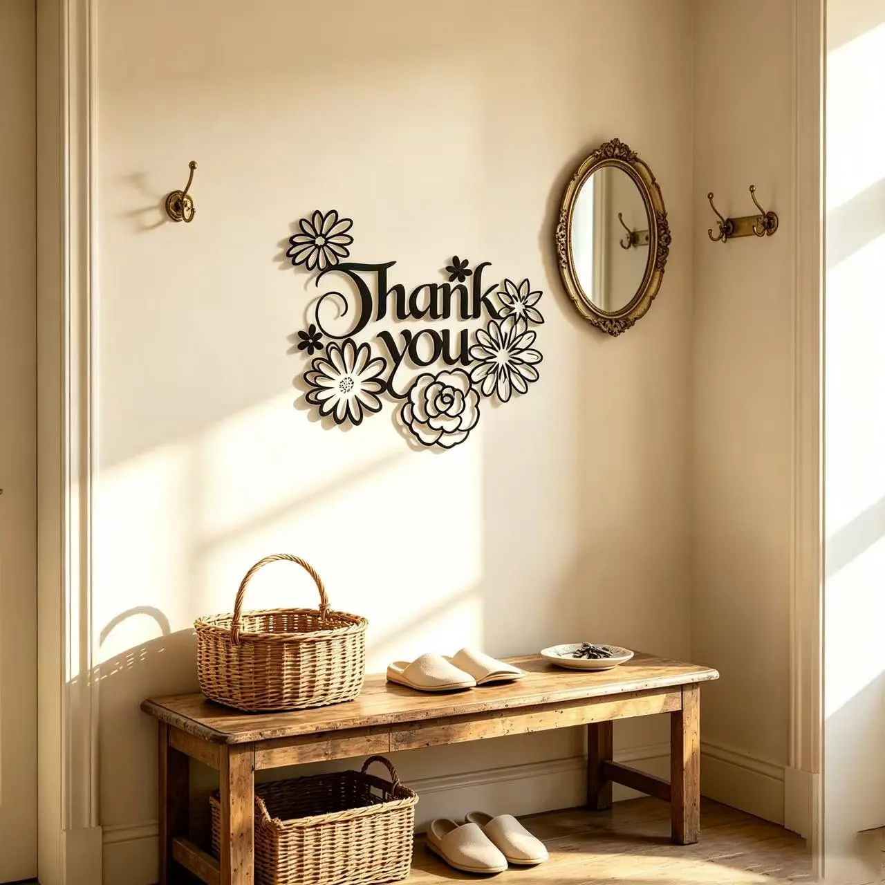 Iron Art Wall Decor, Handwritten Thank You Text, Daisy Rose Shadow Design, Inspirational Metal Letter Art, Home Wedding Farmhouse Decoration