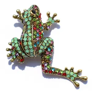 New Colorful Rhinestone Jumping Frog Brooch Fashion Lady Exaggerated Shape Animal Corsage Collar Pins Accessory Funny Gift