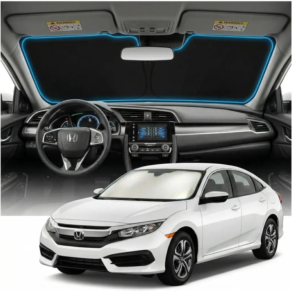 for Honda Civic Sun Shade Windshield Cover - Custom Fit Civic Accessories 2016-2021 Sunshade Foldable UV Protection & Heat Shield Sun Visor Accessories