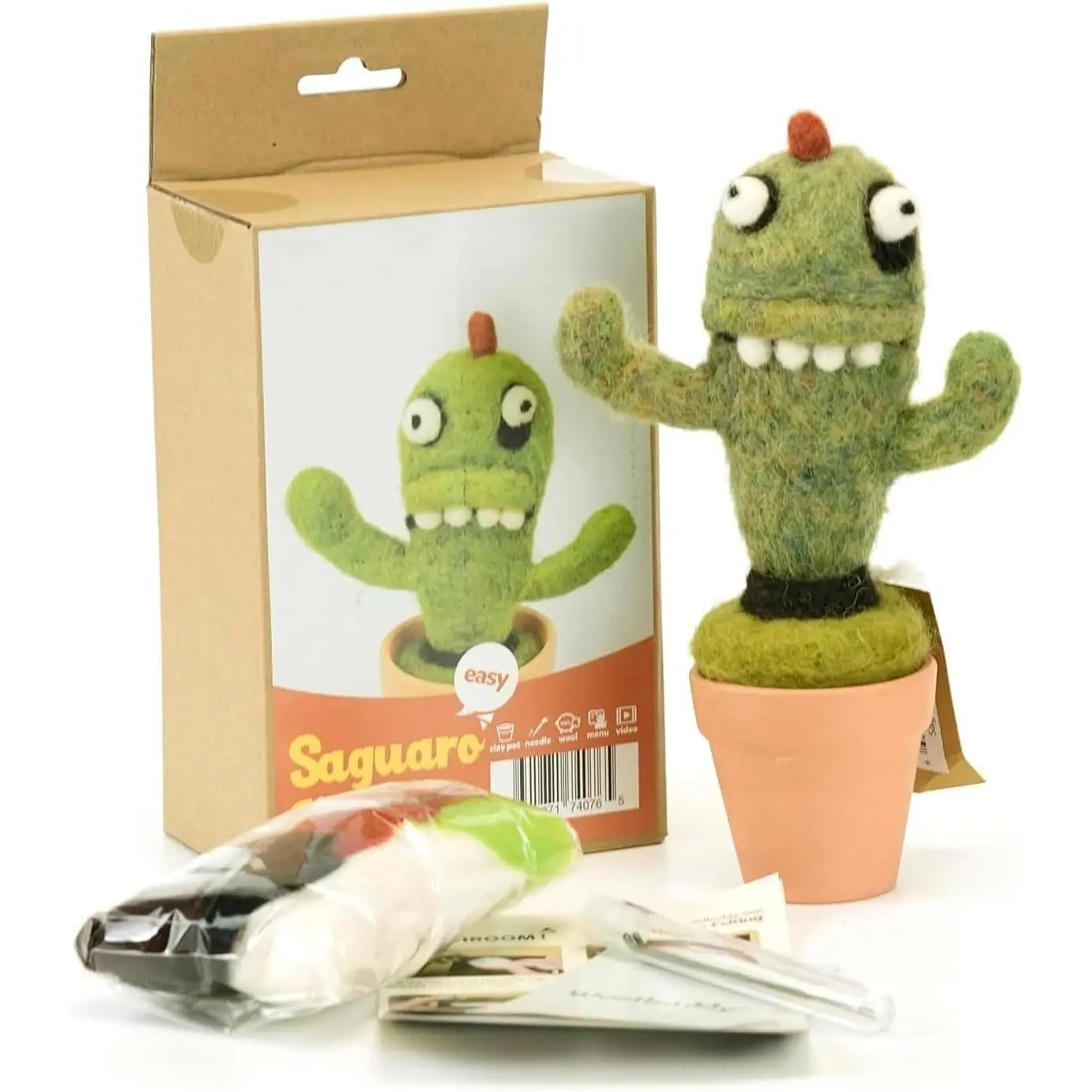 Felting Starter Kit (Saguaro) for Adults with Tool & Guide |  Felting Kit Cactus & Succulent Kit, Includes Core , Color  Roving, ,  Pad, Instruction & Clay Pots