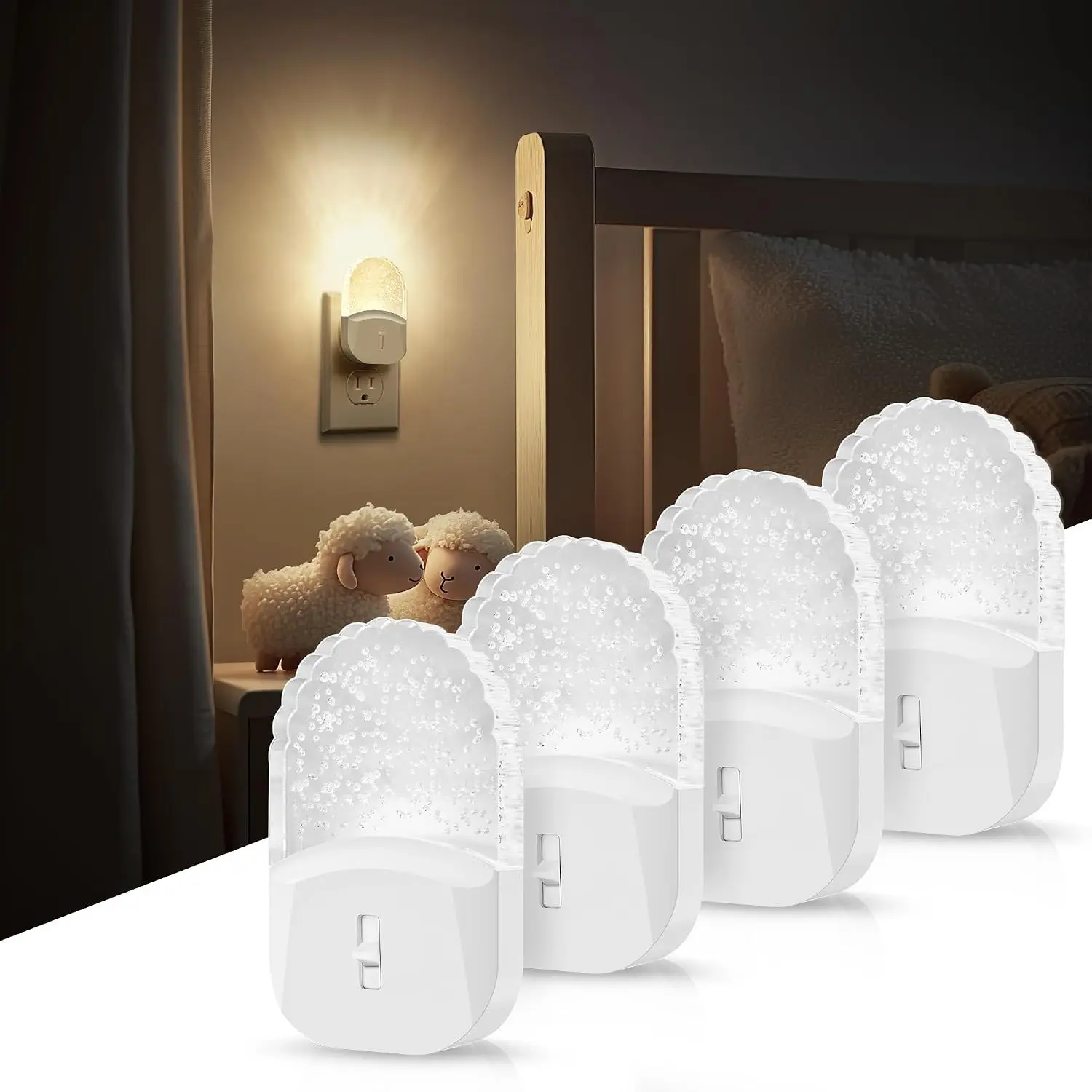 LED Night Light, Baby Night Lights[4 Pack], Plug in NightLight with Auto Dusk to Dawn Sensor, Adjustable Brightness NightLights for Kids, Bathroom, Bedroom, Nursery Room, Soft White 3000k