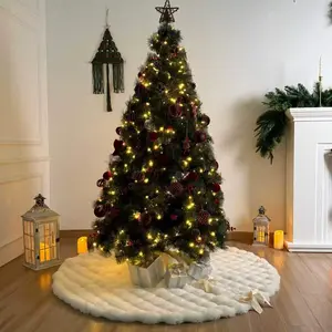 62-Inch Bubble Blanket Faux Fur Christmas Tree Skirt, Soft Velvet Texture, Satin Bow, Cream Color, Festive Holiday Decor