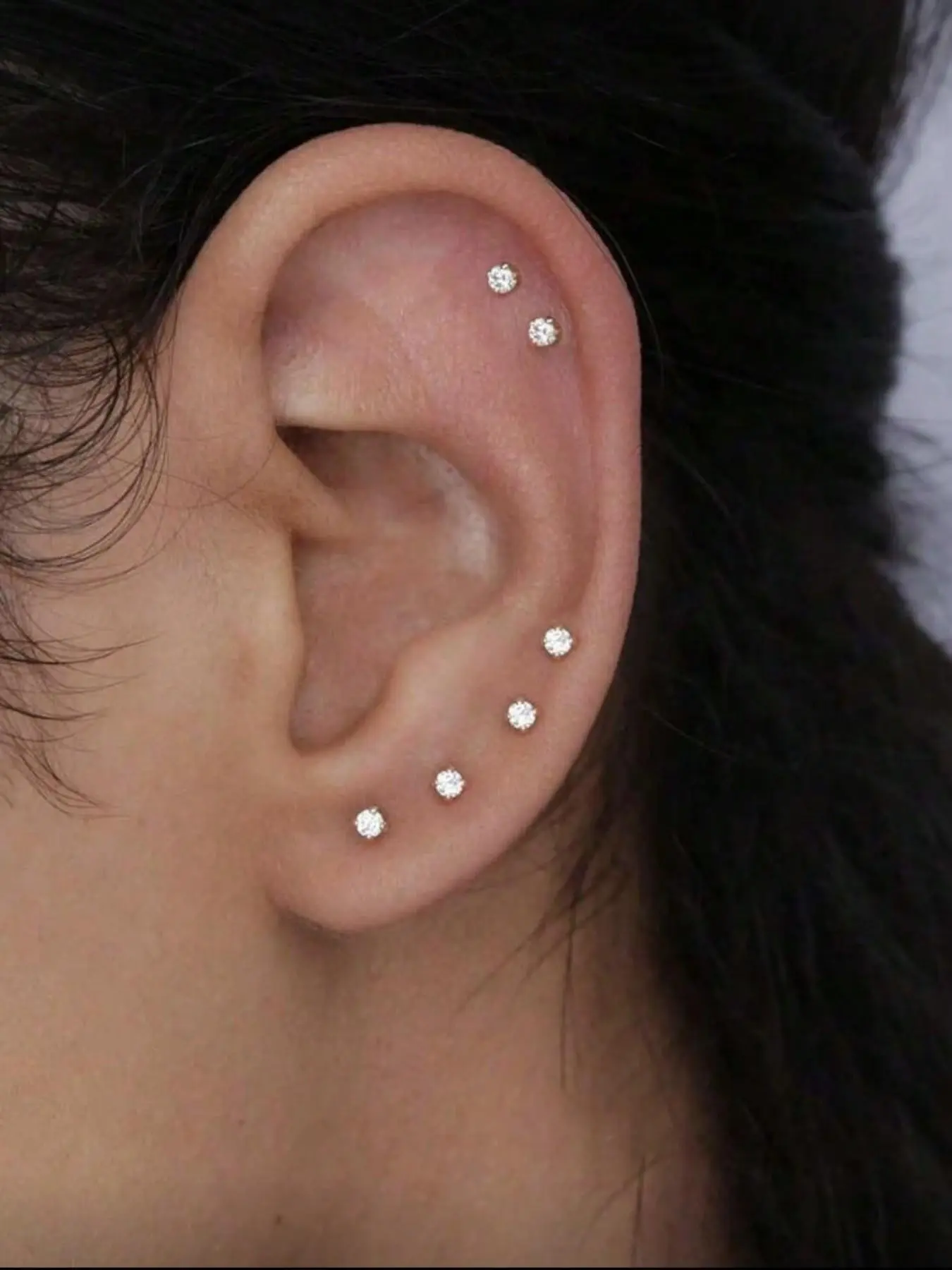 Silver Color Mini Cubic Zirconia Stud Earrings, Small Round Diamond Cartilage Ear Cuffs, Hypoallergenic Daily Wear Jewelry Set