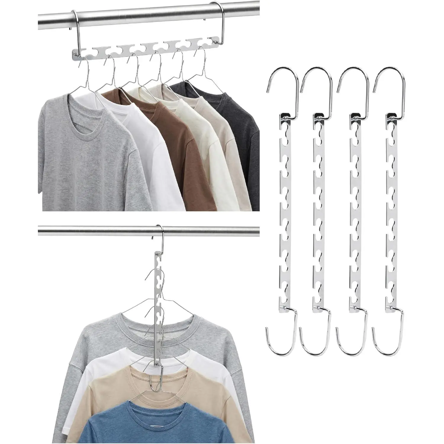 - Metal Space Saving Hangers for Clothes, 4 Pack, 6 Slots | 360° Rotating Hooks, Metal Hangers, Wardrobe Organizer, Magic Cascading Hanger, Closet Space Saver