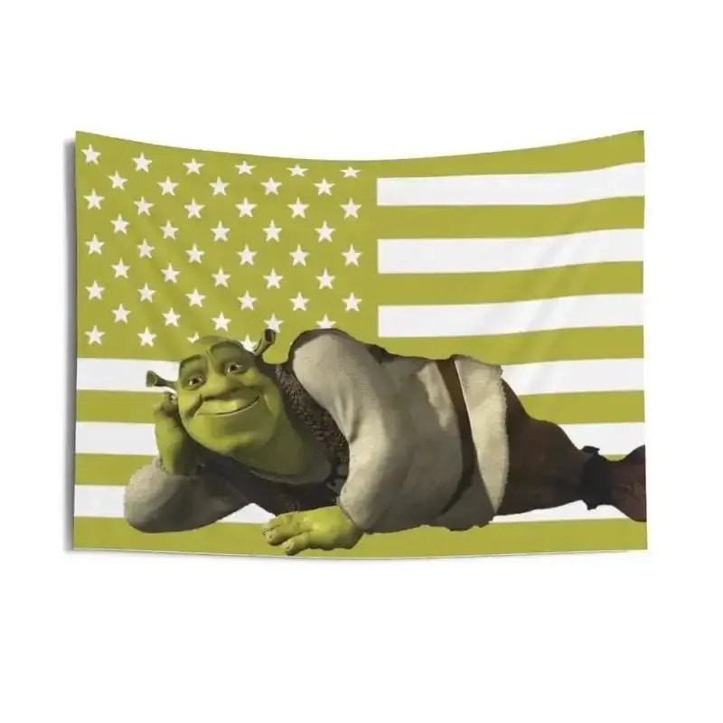 Funny Shrek American Flag Tapestry - Meme Green Ogre Backdrop, Lightweight Wrinkle-Resistant Photo Wall Hanging for Bedroom Anniversary Home Decor