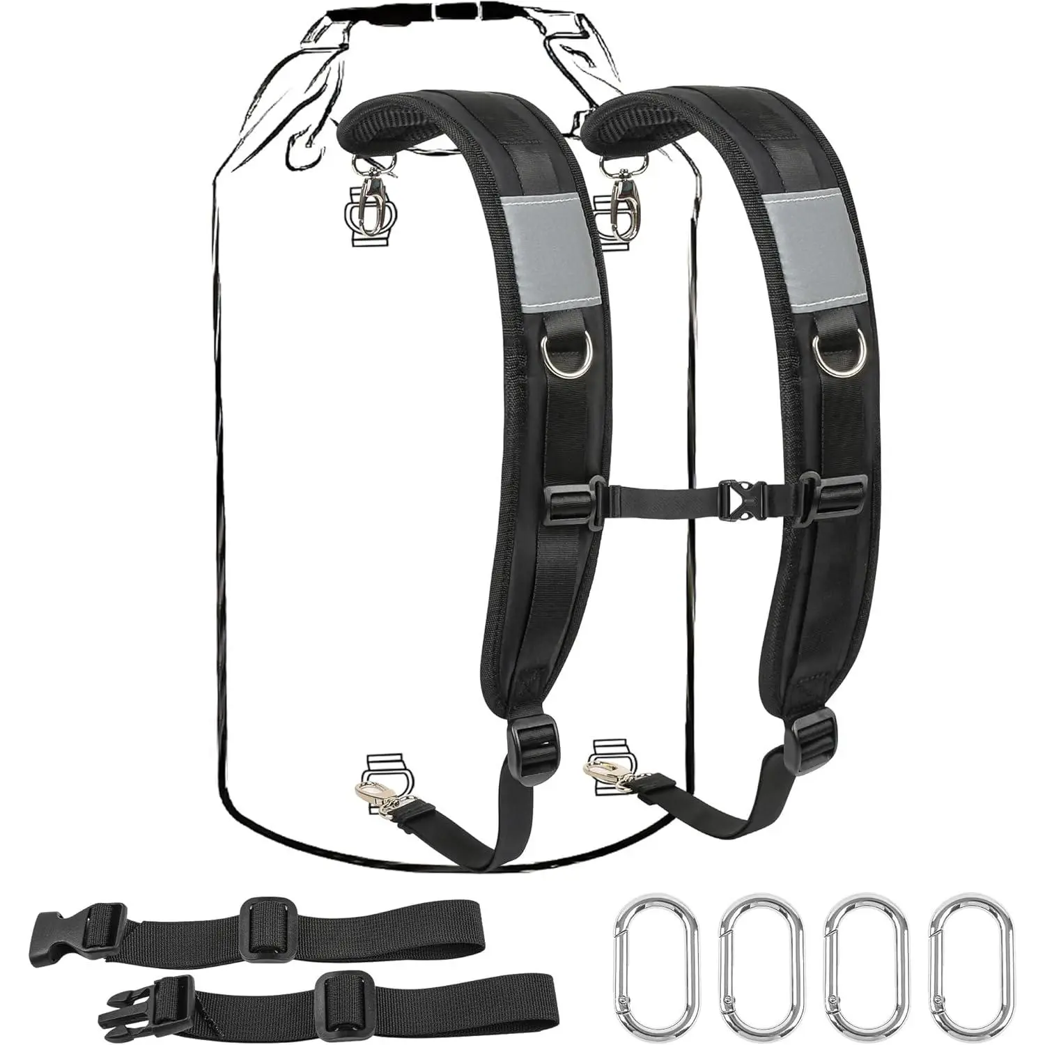 Backpack Straps with Metal Clips Adjustable Padded Shoulder straps | Metal Clips,adjustable,Padded,shoulder straps for Dry bags Replacement ,with spare metal clips and spare Chest Belt